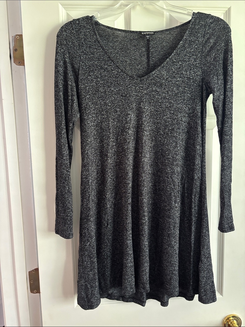 Express Charcoal Gray V-Neck Long Sleeve Swing Dress